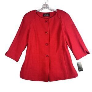 Dana Buchman Women 12 Red Lined Dressy Jacket Button Up Career Wool Blend Blazer